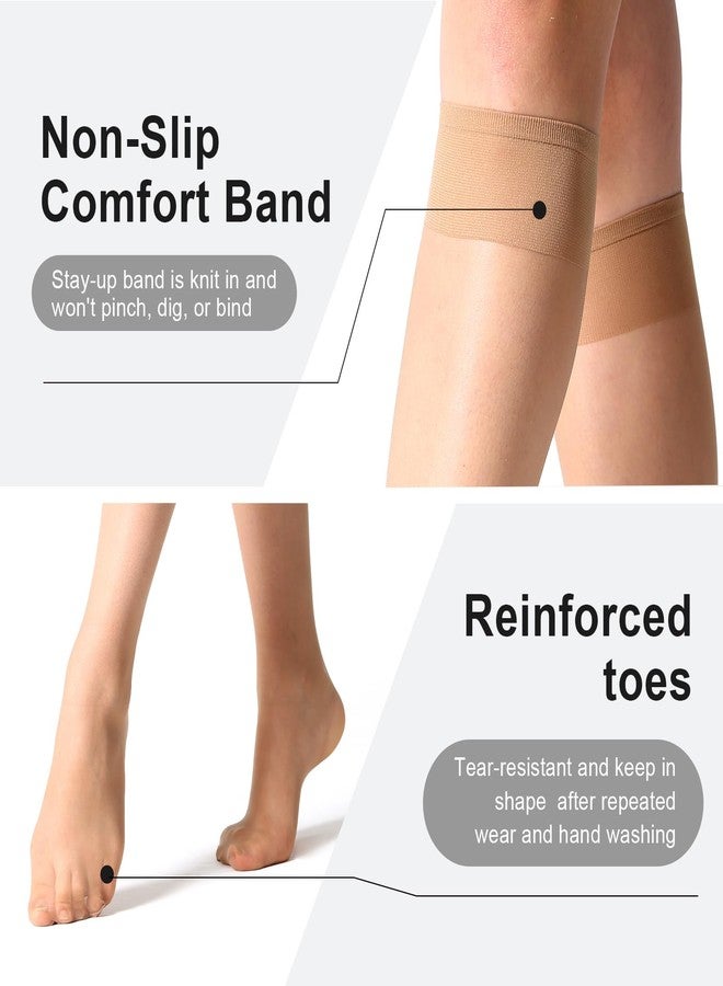MANZI Sheer Knee High Stockings For Women Nylon Pantyhose Socks 12 Pairs Knee Highs Socks(Natural Nude) - Image 2